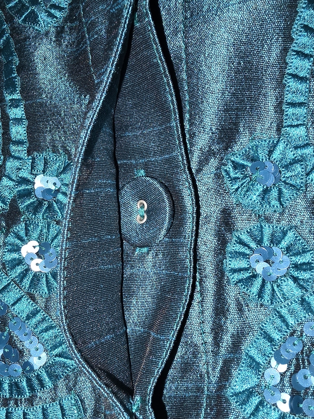 Chico's Teal Embellished Satin-Blend Jacket - Picture 5 of 12